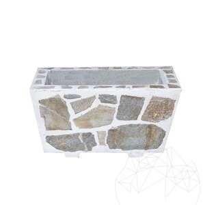 Jardinière rustique en béton, 30x60 cm - Plaquée en pierre polygonale Rhodos | Idéale pour les fleurs dans le jardin, la terrasse et l'allée