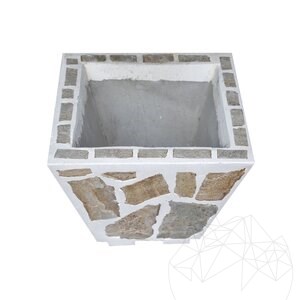 Jardinière rustique en béton, 50x50 cm - Plaquée en pierre polygonale Rhodos | Idéale pour les fleurs dans le jardin, la terrasse et l'allée