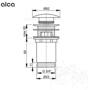 Alca Plast Bonde de lavabo Click clack, laiton chromé, 5/4", sans trop-plein, grand bouchon