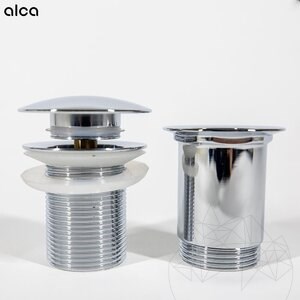 Alca Plast Bonde de lavabo Click clack, laiton chromé, 5/4", sans trop-plein, grand bouchon