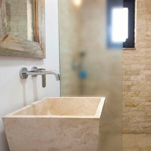 Lavabo, Travertin classique BAYK, 42 x 42 x 82 cm