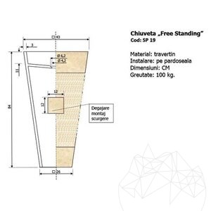 Lavabo, Travertin classique SP 19, 42 x 82 cm