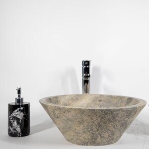 Distributeur de savon liquide en marbre Nero, 19.5 x 8.5 cm