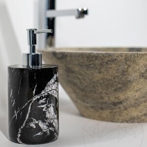 Distributeur de savon liquide en marbre Nero, 19.5 x 8.5 cm