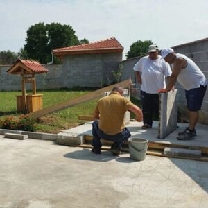 Gril + four traditionnel intégré (charbon de bois/bois, 208x120x155 cm, 1200 kg, pierre naturelle de Rhodes, brique)