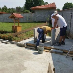 Gril + four traditionnel intégré (charbon de bois/bois, 208x120x155 cm, 1200 kg, pierre naturelle de Rhodes, brique)