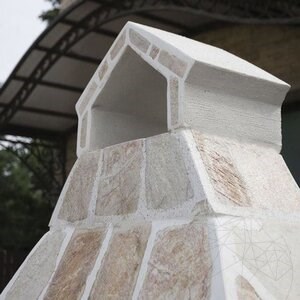 Grand barbecue de jardin traditionnel (charbon de bois/bois, 153x70x210 cm, pierre naturelle de Rhodes, brique)