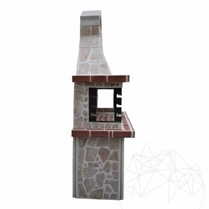Grand barbecue de jardin traditionnel (charbon de bois/bois, 153x70x210 cm, pierre naturelle de Rhodes, brique)