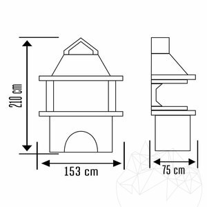 Grand barbecue de jardin traditionnel (charbon de bois/bois, 153x70x210 cm, pierre naturelle de Rhodes, brique)