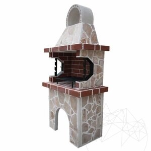 Petit barbecue de jardin traditionnel (charbon de bois/bois, 100x60x210 cm, 650 kg, pierre naturelle de Rhodes, brique)