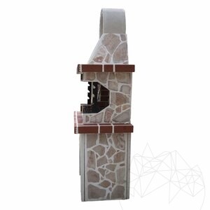 Petit barbecue de jardin traditionnel (charbon de bois/bois, 100x60x210 cm, 650 kg, pierre naturelle de Rhodes, brique)