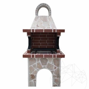 Petit barbecue de jardin traditionnel (charbon de bois/bois, 100x60x210 cm, 650 kg, pierre naturelle de Rhodes, brique)