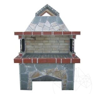 Grand barbecue de jardin traditionnel (charbon de bois/bois, 153x70x210 cm, pierre naturelle de Rhodes, brique)