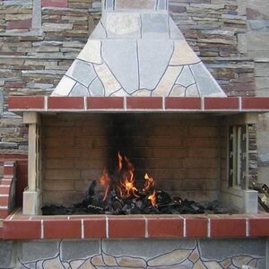 Gradina Traditional Large Barbecue with grill system (Charbon/bois, 153x75x210 cm, pierre polygonale, brique)
