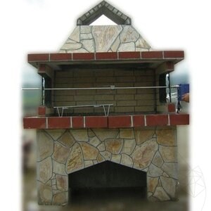 Gradina Traditional Large Barbecue with grill system (Charbon/bois, 153x75x210 cm, pierre polygonale, brique)
