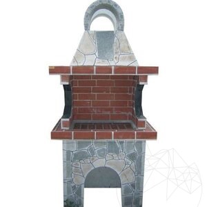 Petit barbecue de jardin traditionnel (charbon de bois/bois, 100x60x210 cm, 650 kg, pierre naturelle de Rhodes, brique)