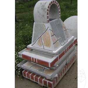 Petit barbecue de jardin traditionnel (charbon de bois/bois, 100x60x210 cm, 650 kg, pierre naturelle de Rhodes, brique)