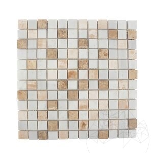 Mosaïque de marbre blanc Honey Onyx et de marbre poli Emperador, 2.3 x 2.3 cm