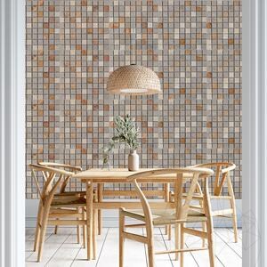 Travertin Peach/ Calcaire Astoria/Marbre Crema Royal, Mélange de mosaïques brossées, 3 x 3 cm