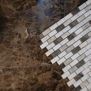 Mosaïque de marbre poli Emperador/Tundra/Mugla Mix, 3.2 x 1.5 cm