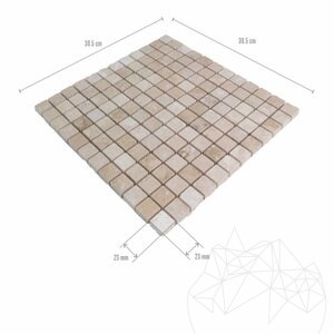 Mosaïque de travertin poli classique, 2.3 x 2.3 cm