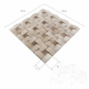 Mosaïque 3D Konkav Travertin Tumbled Classic & Latte