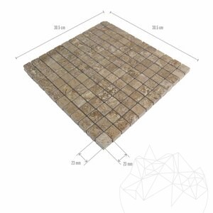 Mosaïque de travertin poli Latte, 2.3 x 2.3 cm