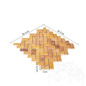 Mosaïque à chevrons en travertin poli Peach, 2.5 x 5 cm