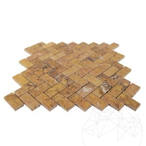 Mosaïque à chevrons en travertin poli Peach, 2.5 x 5 cm