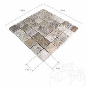 Mosaïque de Travertin Argenté, 4.8 x 4.8 cm
