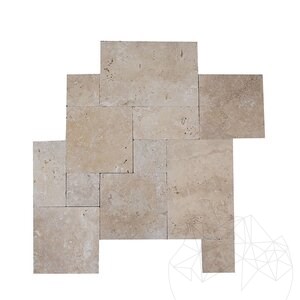 Classic Cross Cut Mini Travertin Tumbled French Pattern Set, 1 cm