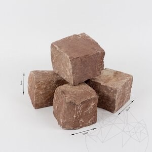 Pavé de grès rouge de Vidin Riven, 10 x 10 x 5 cm, 1 tonne = 9-11 m²