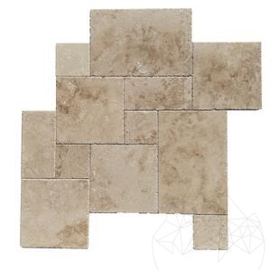 Travertin Classic Cross Cut Rempli, Brossé & Bord Ciselé, Set à la Française 1,2 cm