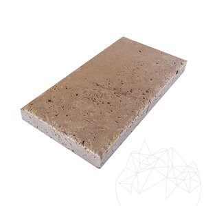 Travertin Noce taillé en croix brossé et ciselé, 30.5 x 15.2 x 3 cm