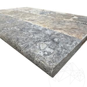 Bordure en travertin Silver standard antidérapante 3 x 15 x 61 cm - Finition vieillie Cross Cut