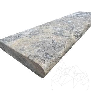 Bordure en travertin Silver standard antidérapante 3 x 15 x 61 cm - Finition vieillie Cross Cut