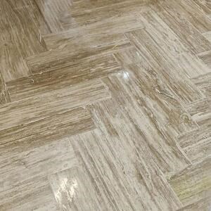Parquet en travertin brossé à veines de noyer royal, 14 x 55 x 1.2 cm