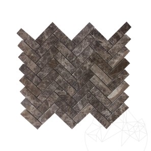 Mosaïque de marbre poli à chevrons Dark Emperador, 2.5 x 5 cm