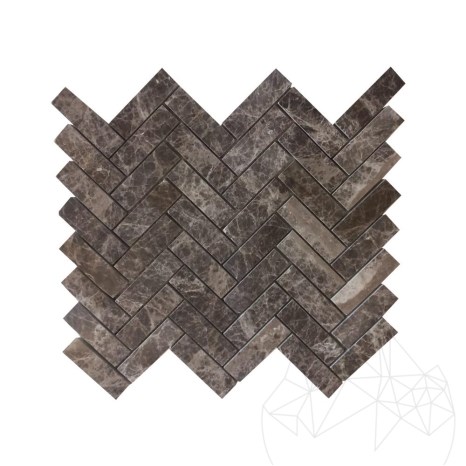 Mosaïque de marbre poli à chevrons Dark Emperador, 2.5 x 5 cm