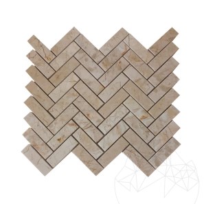 Mosaïque à chevrons en marbre poli Crema Royal, 2.3 x 7.5 cm