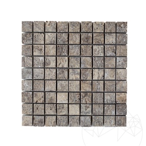 Mosaïque Travertin Argent Brossé, 3 x 3 cm