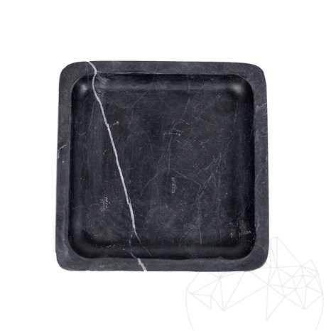 Plateau carré en marbre Nero, 15 x 15 x 2.5 cm