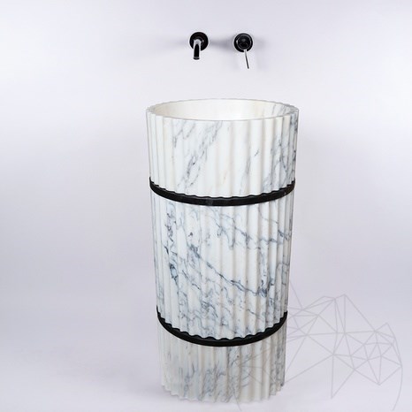 Lavabo de salle de bain - Marbre nervuré TAO Arabescato Oro, 42 x 85 cm
