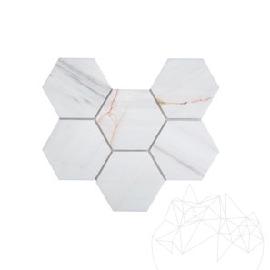 Mosaïque hexagonale XL en marbre poli Calacatta Amber, 30 x 20 cm