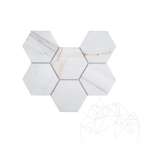 Mosaïque hexagonale XL en marbre poli Calacatta Amber, 30 x 20 cm