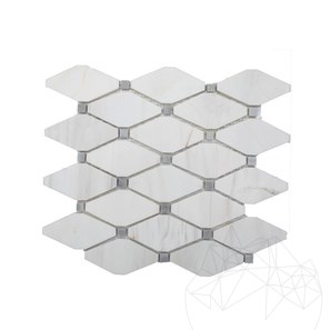 Mosaïque en mélange de marbre poli blanc et gris Melia, 24,5 x 26,5 cm