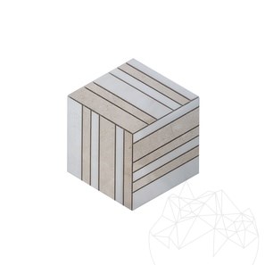 Mosaïque cube 3D en marbre poli blanc et beige, 20 x 20 cm