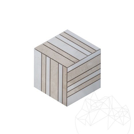 Mosaïque cube 3D en marbre poli blanc et beige, 20 x 20 cm