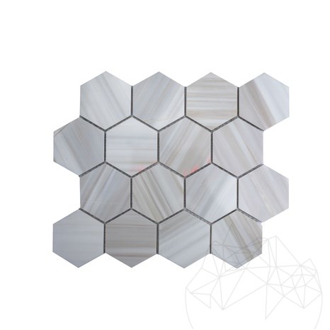 Mosaïque hexagonale en marbre poli Calacatta Amber, 30,5 x 30,5 cm