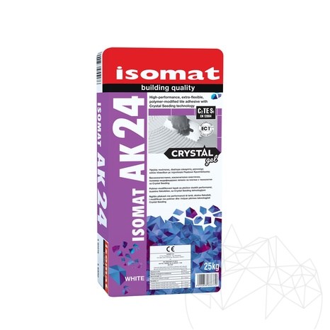 ISOMAT AK-24 Crystal Gel – Colle extra-flexible pour marbre, grès cérame et pierre naturelle, blanc transparent, 25 kg